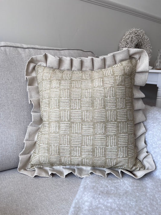 Handmade Designer Cushion – Baker Lifestyle Fabric with Contrast Frill
